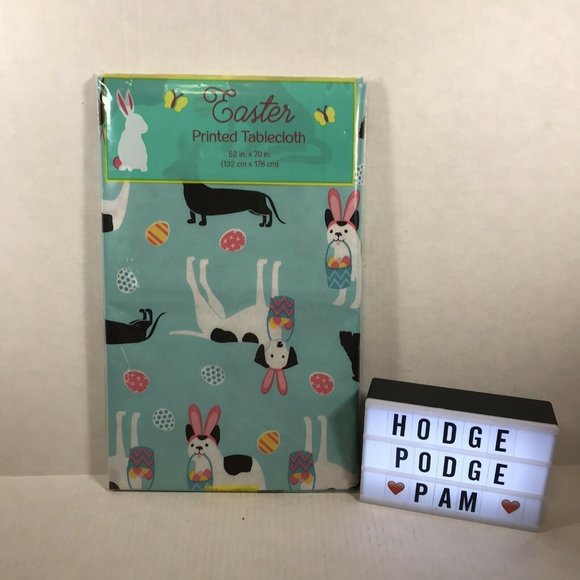 Easter Bunny Funny Dogs Printed Vinyl Tablecloth Rabbit Ears Dinner Party 52x70 - Picture 6 of 7